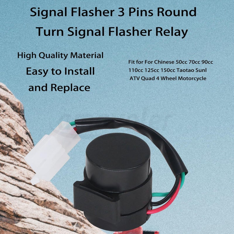 amavoler 2 PCS Signal Flasher 3 Pins Round Turn Signal Flasher Relay Blinker Black Aftermarket Parts Fit for GY6 50-250cc Scooters Moped ATV Pit Dirt Bike Motorcycles.(2 PCS) - Image 2
